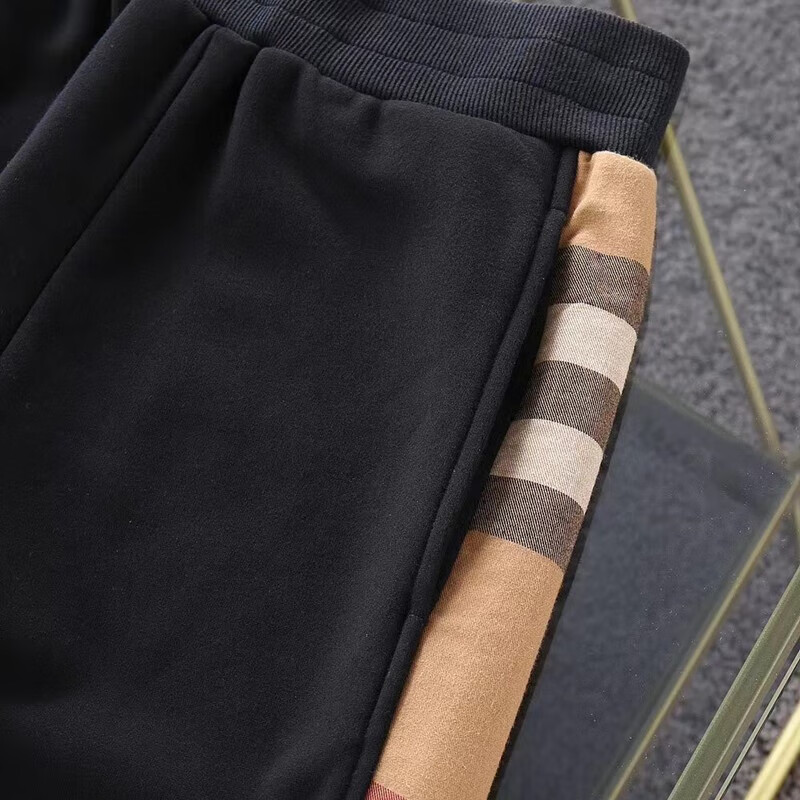 奢侈品巴宝莉bur欧洲站潮牌运动裤秋冬季正确版格纹拼接青年男女同款