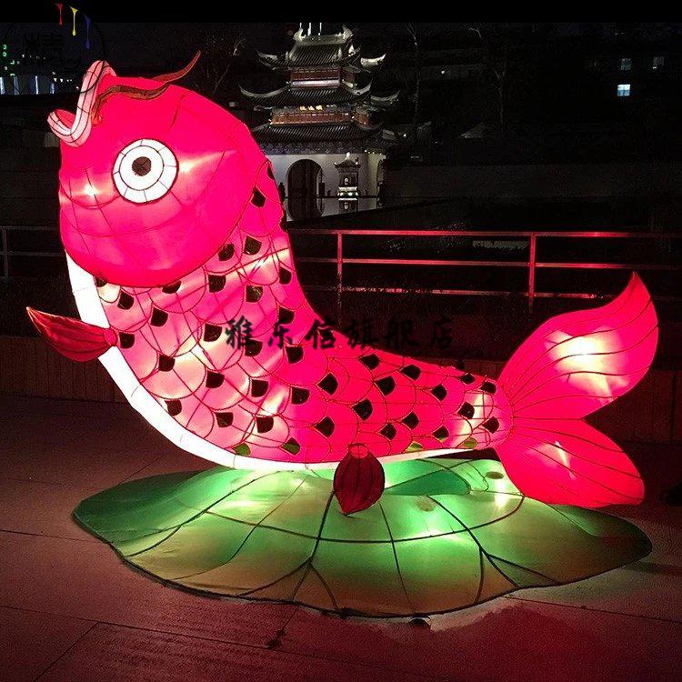 金鱼鲤鱼花灯锦鲤发光枊井金鱼灯笼餐厅挂 红色立体鱼尾长300cm【图片