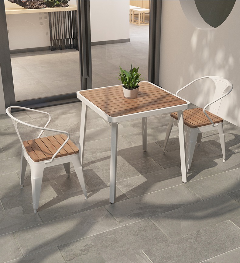 网红桌子露台花园庭院桌椅烧烤店咖啡厅户外桌椅组合黑色椅子两件装