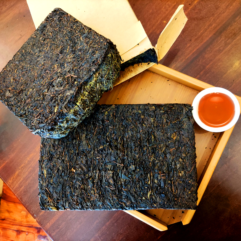 年货节5折黑茶湖南安化正宗手筑金花茯砖茶1kg陈年老砖茶安华天尖金茯