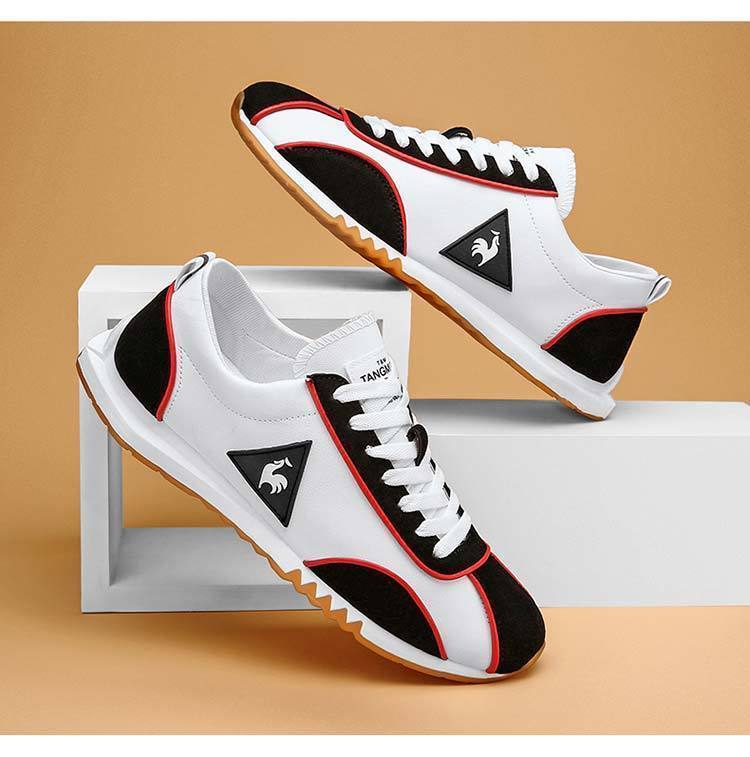 卡克公鸡法国大公鸡鞋男春季透气运动鞋女学生阿甘鞋情侣 款/绒面黑红