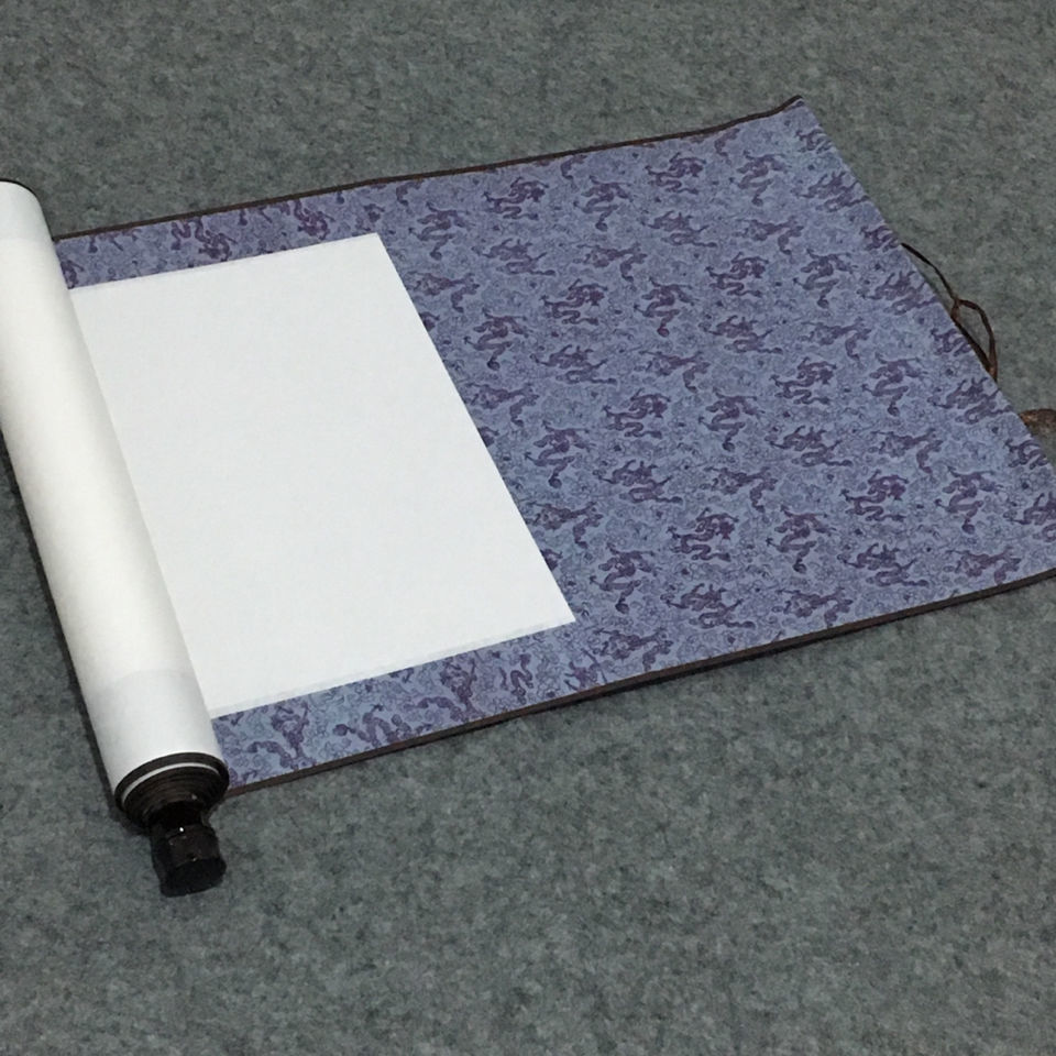 空白画轴批宣纸卷轴二尺三尺四尺书画半生熟裱画卷轴挂轴绿色龙纹二尺