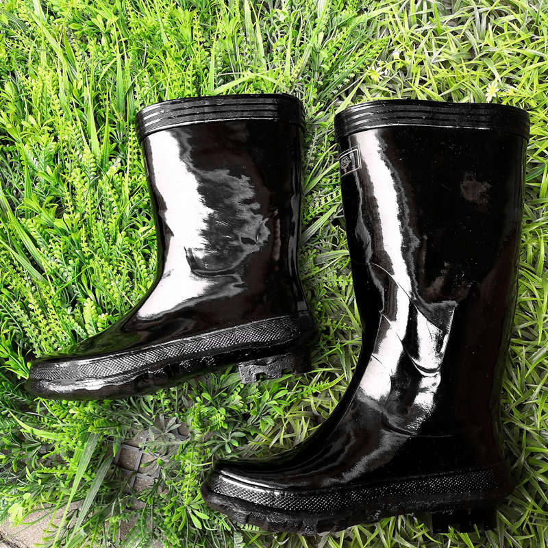 防汛雨靴上海牌黑色中高筒橡胶厚底雨鞋老式工矿靴男女水鞋棉内籿黑色