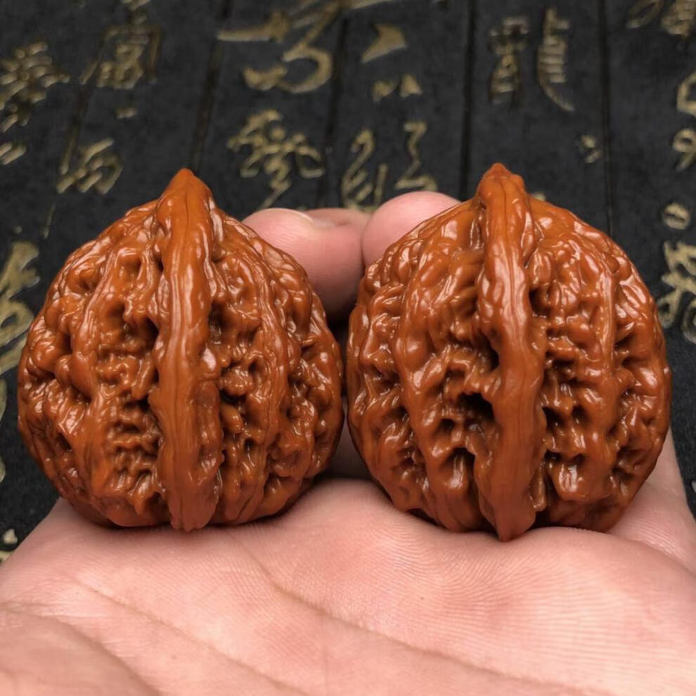 文玩核桃 机刷包浆玉化核桃大官帽核桃 麒麟纹王勇官帽 把玩核桃 轻微