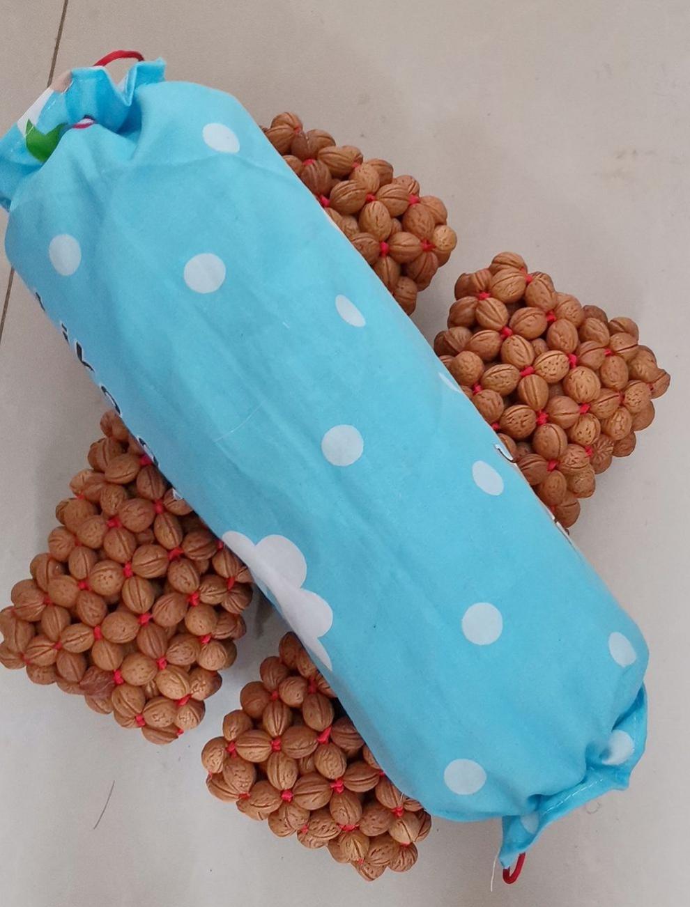 枕头颈椎山核桃山桃核颈椎按摩枕手工编织核桃腰椎枕缓解成人枕头红色