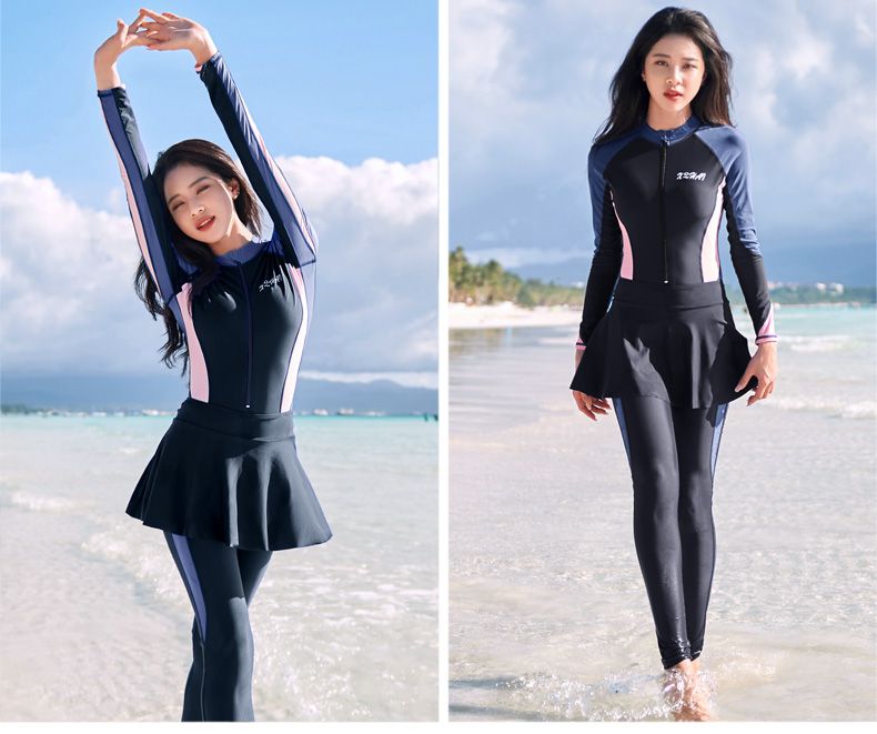 少女泳衣 初中女生中学生大学生游泳衣连体游泳衣女长袖长裤款全身