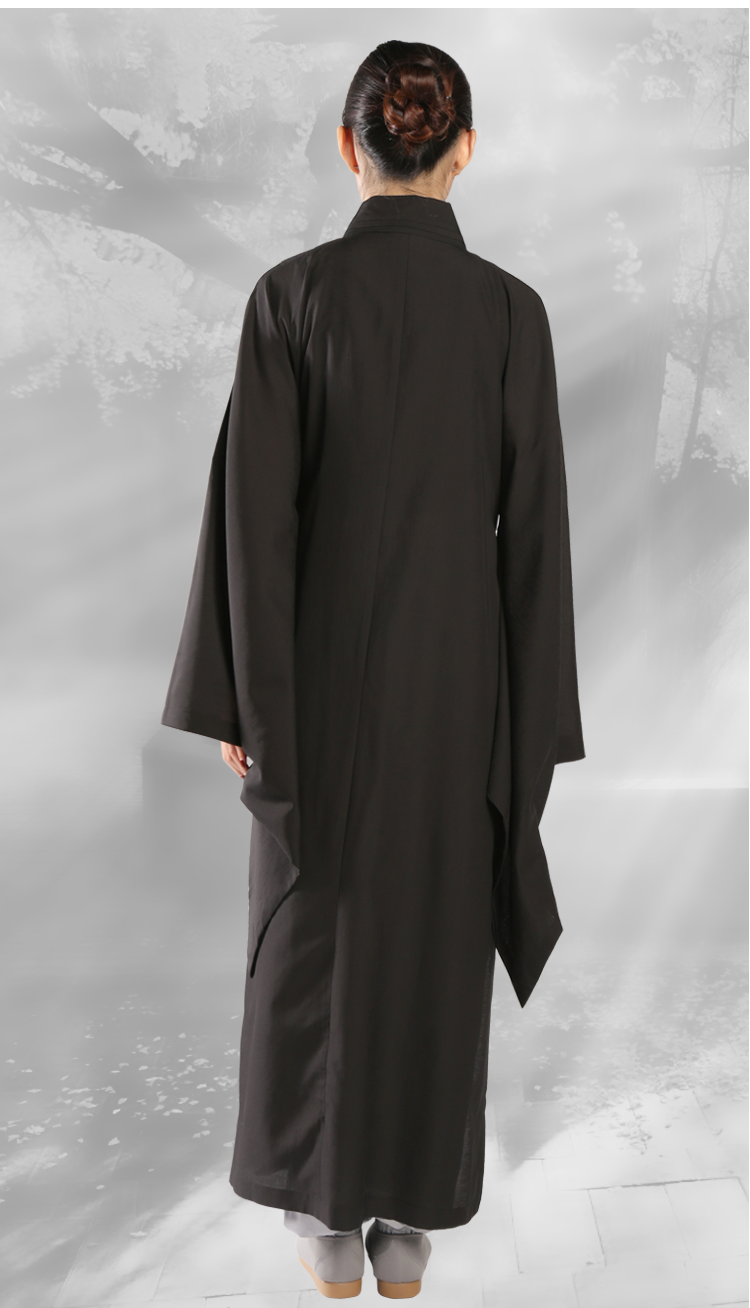 夏季麻纱海青居士服女男款儿童小孩海清僧服袈裟大褂长衫 灰色(麻纱)