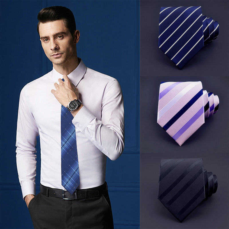 斐珺服饰配件新品制式领带领带男商务正装9职业上班手打蓝色条纹结婚