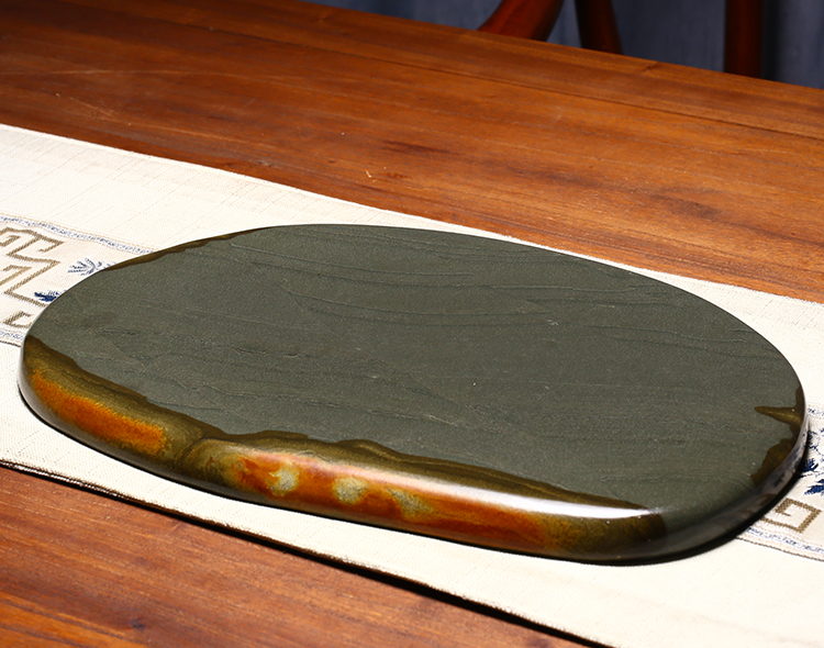 端砚茶盘歙砚台茶盘原石中国风家用干泡茶台石头茶具胜端砚乌金石茶海