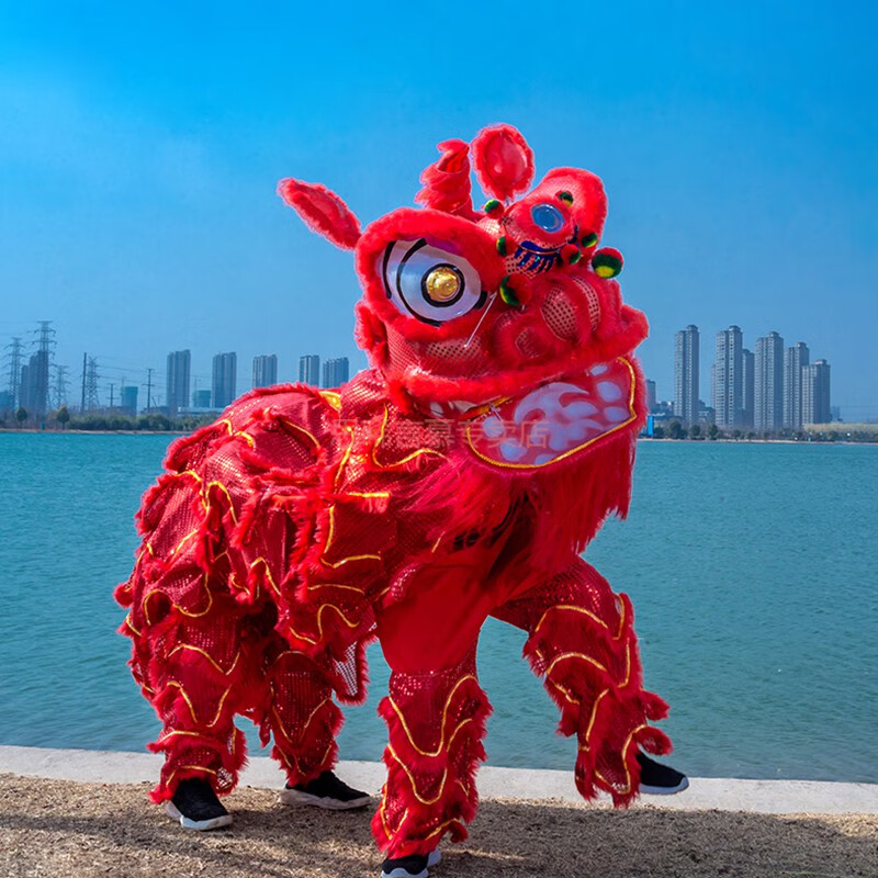 整套舞狮子佛山舞狮醒狮用品南狮醒狮头全套双人恒染 红色一套【图片