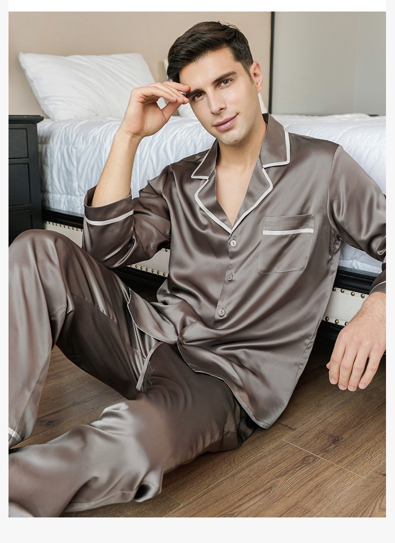 朗卡曼品牌2022新款男士真丝睡衣22姆米桑蚕丝家居服男真丝睡衣套装