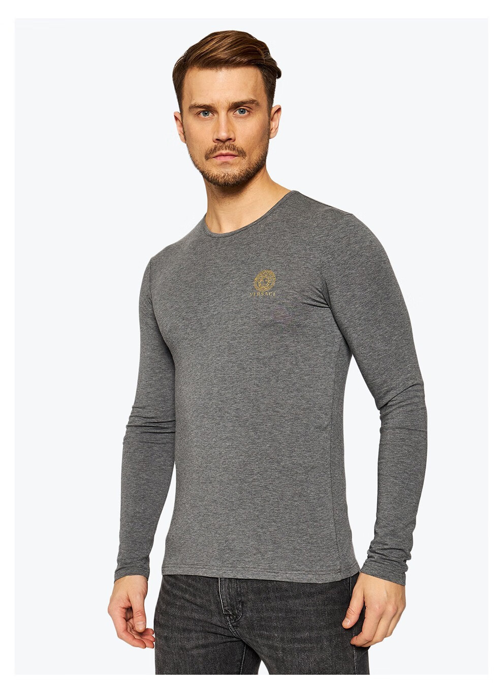 versace 范思哲男装棉质美杜莎金色印花男士长袖t恤衫 auu01007 a23