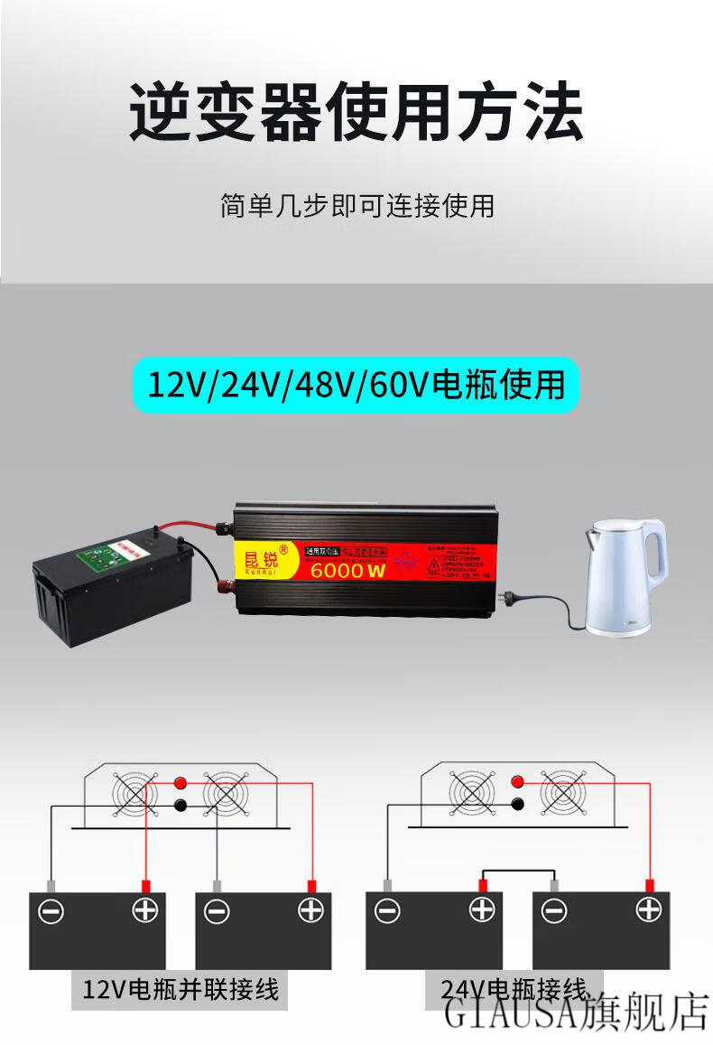 2022新款通用正弦波车载家用大功率电源转换器12v24v转220v48v60v通用