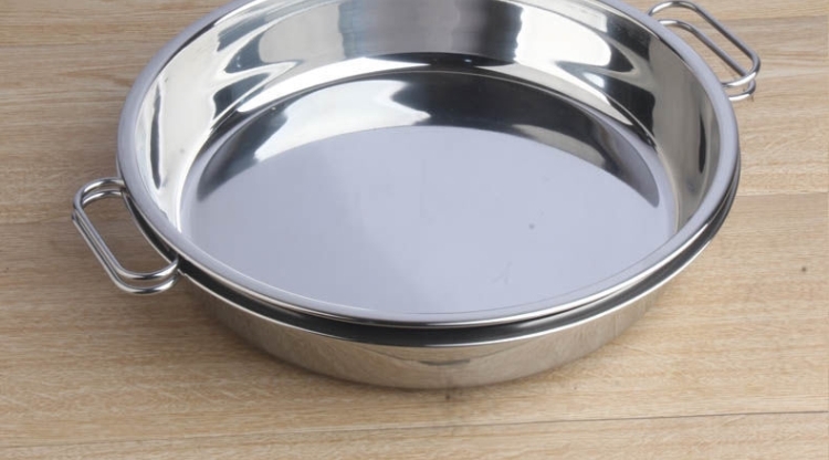 做凉皮的蒸锅不锈钢家用平底不粘盘子工具盆罗罗做面皮的锅30cm带耳朵