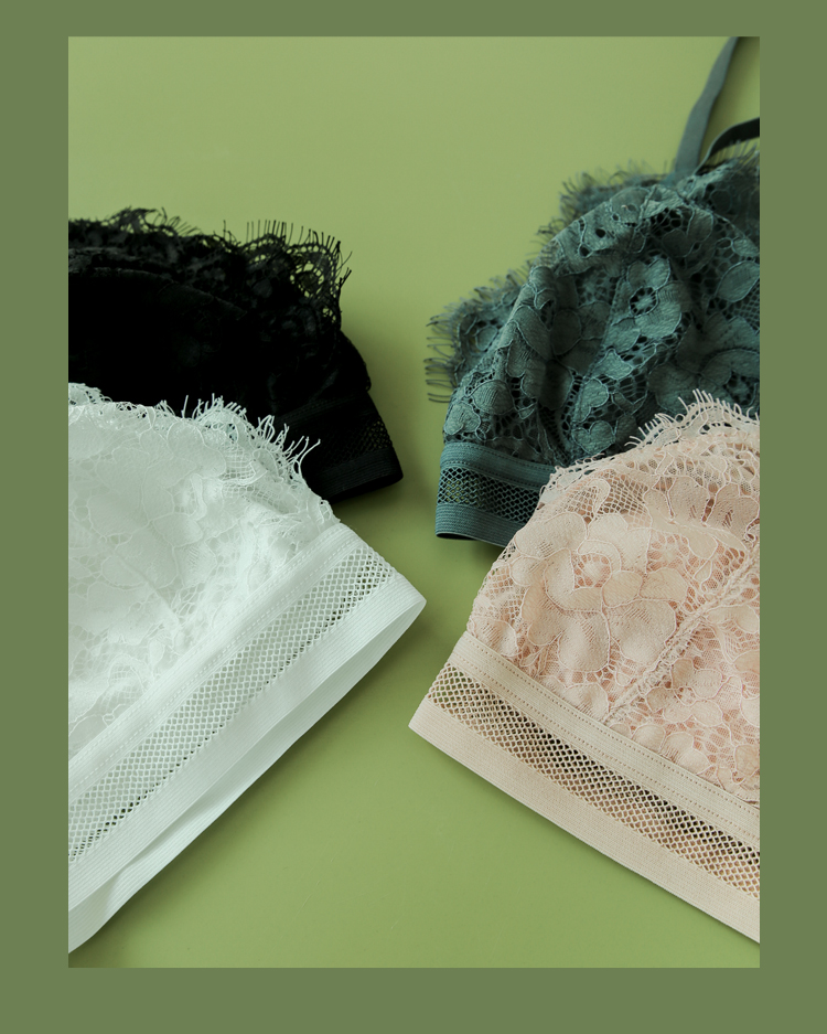 呓寻小胸蕾丝法式文胸杯桑蚕丝真丝内衣夏季三角杯无海绵无胸垫黑色