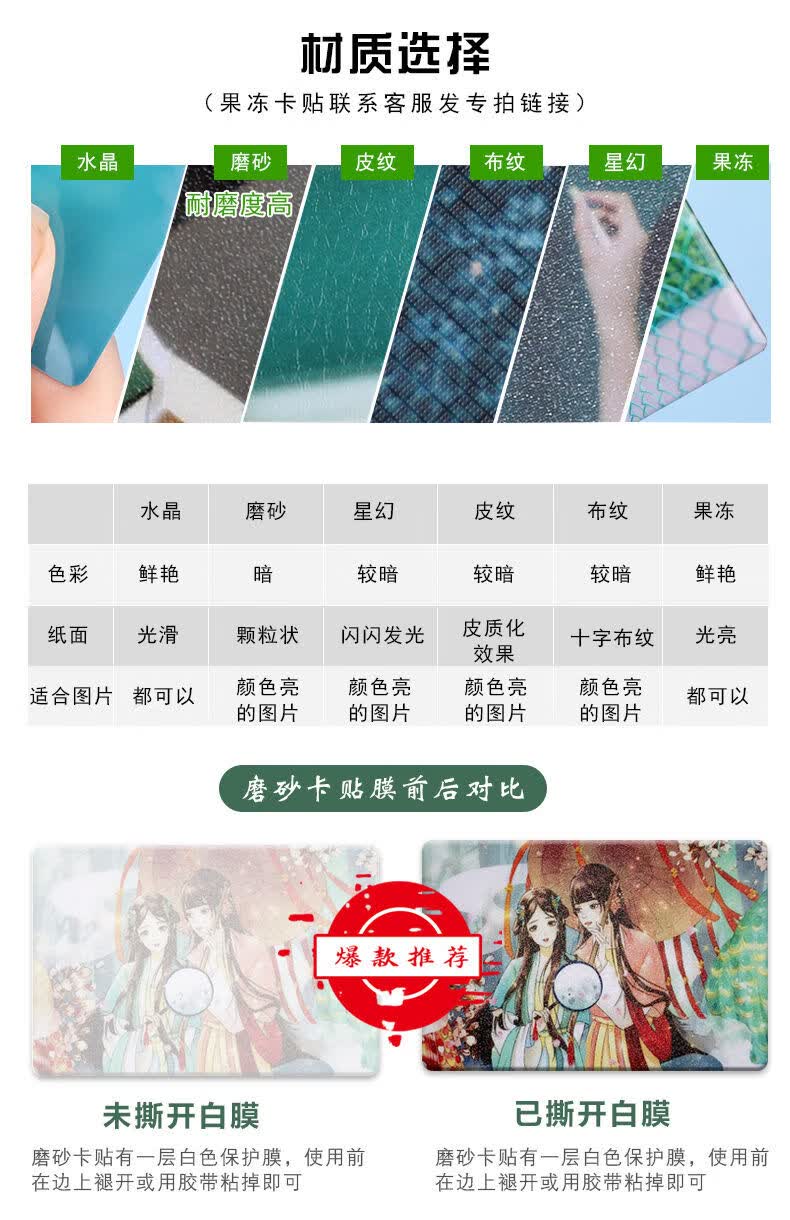 卡贴定制磨砂星幻水晶皮纹布纹动漫贴纸公交饭卡学生定制卡贴diy磨砂