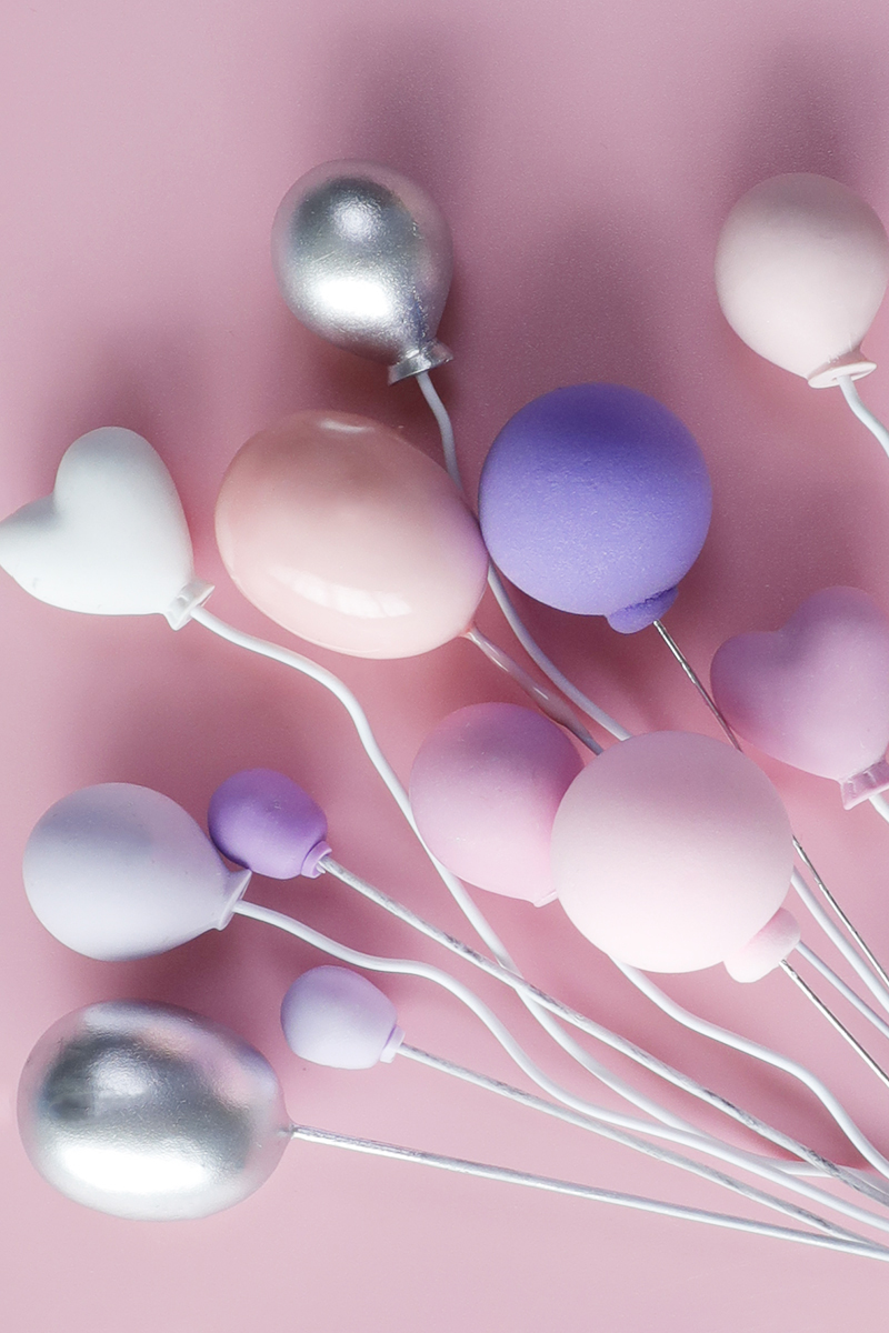 彩色小气球 蛋糕装饰插牌配件百搭多彩立体气球生日派对甜品插件 插牌