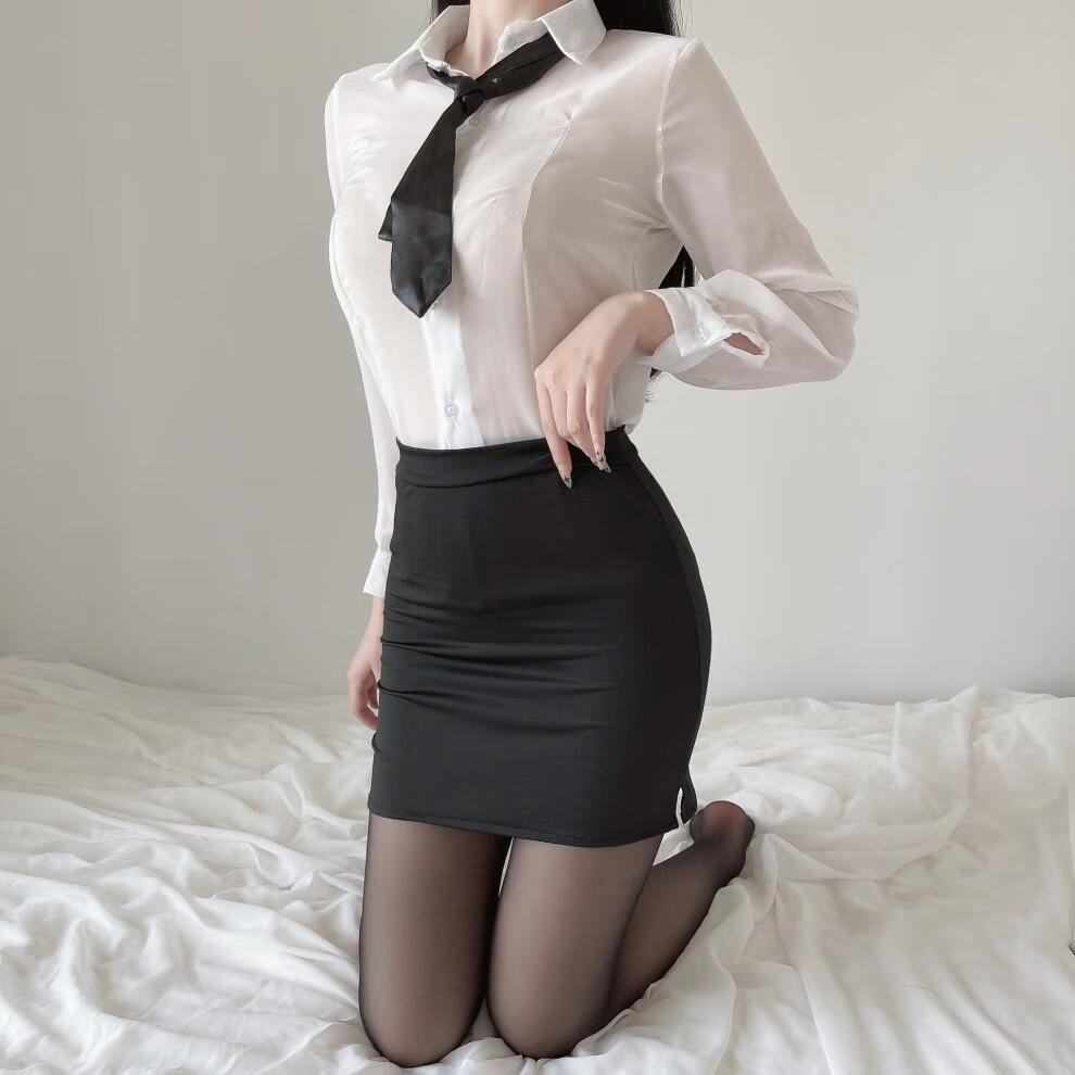 新性感紧身包臀秘书ol制服女教师诱惑套装夜店侈町 白衬衫 短裙 领带