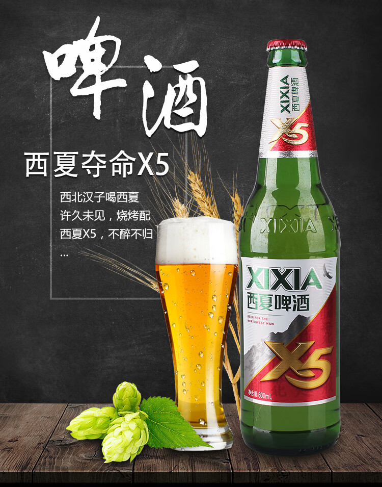 宁夏西夏啤酒夺命x5玻璃瓶装600ml*12瓶精酿啤酒夺命啤酒小麦酿造 330