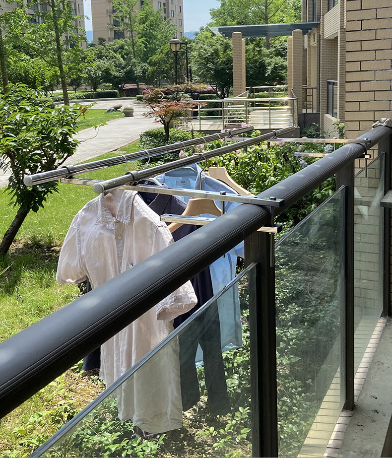 魅嫂304不锈钢阳台晾晒神器免打孔窗外防盗窗晾衣架护栏置物架栏杆 免