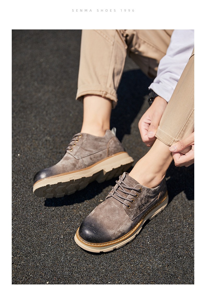 senma森马男鞋工装鞋男秋季新款商务休闲品牌大头皮鞋子男潮流复古