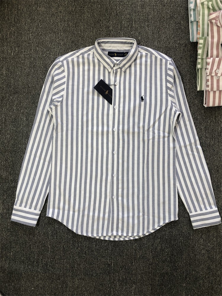 美国保罗polo男装新品春季长袖衬衫男rl经典马球标刺绣水洗牛津纺条纹