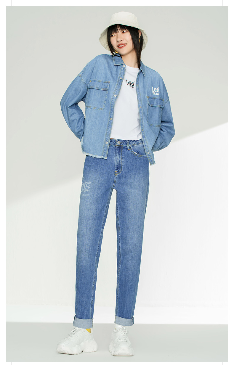 预售leexline21秋冬新品411舒适女牛仔裤lwb1004113qj644y中深蓝色洗