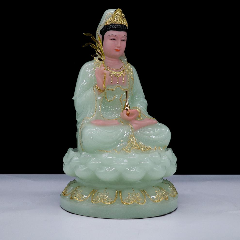 南海观音菩萨神像南海观世音佛像家用供奉客厅摆件汉白玉观音神像12寸