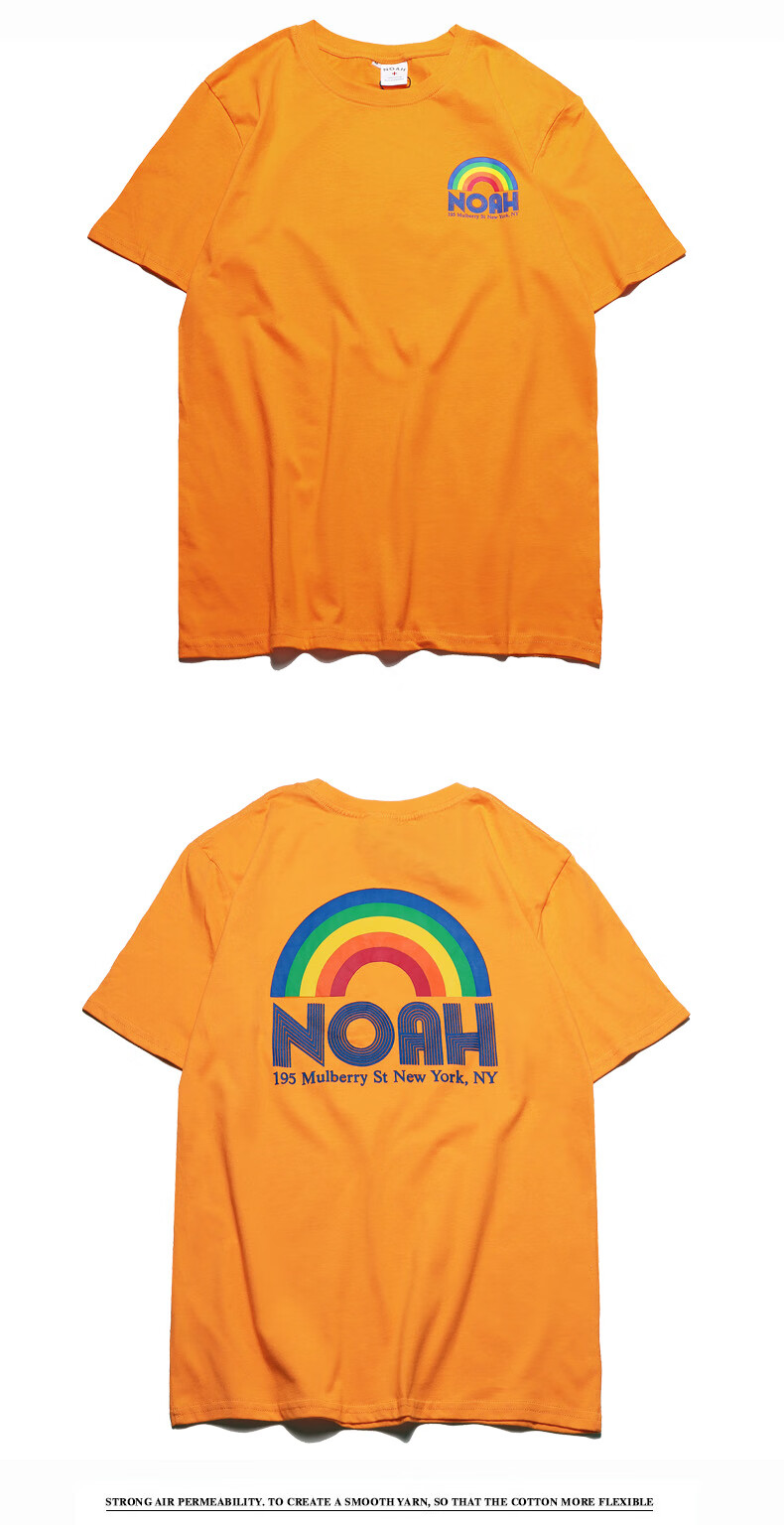 noahnoahraiow彩虹短袖t恤男女潮牌宽鲜艳百搭夏情侣装装上衣深蓝色m