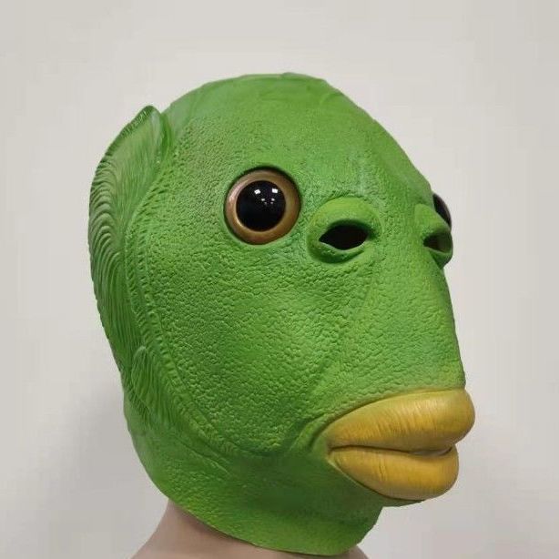 硅胶真人面具 万圣节表演道具恐怖面具头套猪猪侠鱼头环保恐龙乳胶