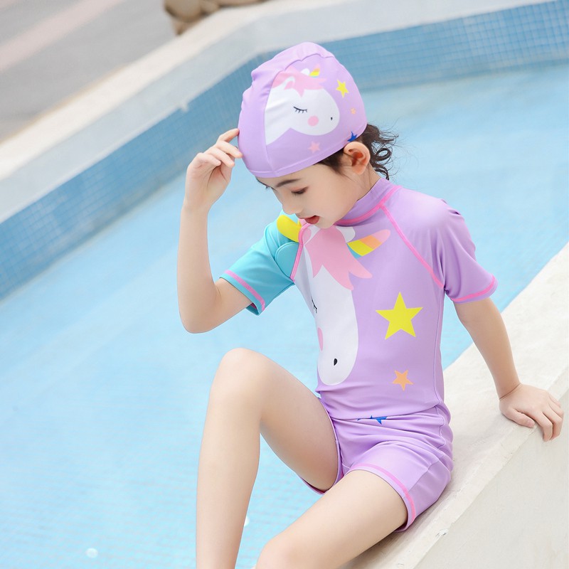 小女孩泳衣套装连体女童儿童大中小童公主学生卡通可爱游泳衣温泉小