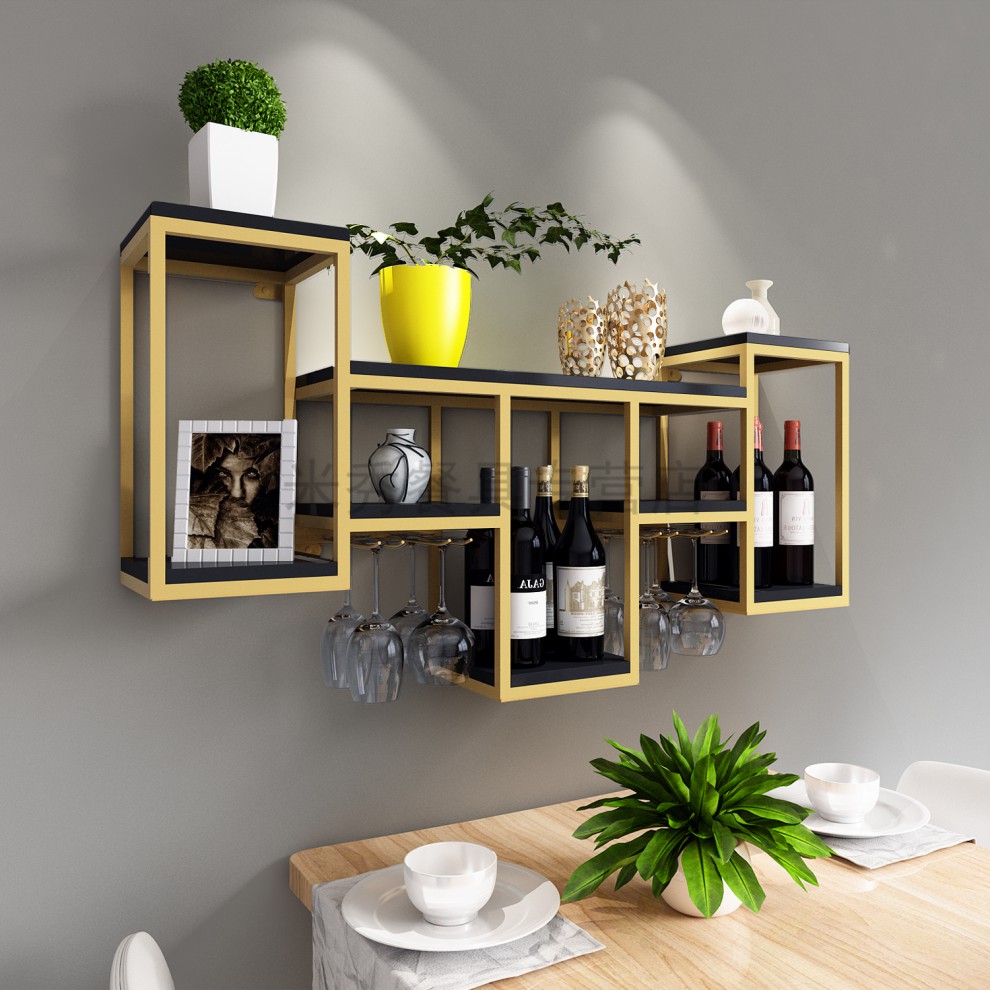 娜雅蔓轻奢创意铁艺红酒杯架倒挂壁挂式酒柜酒架墙上置物架悬挂壁挂