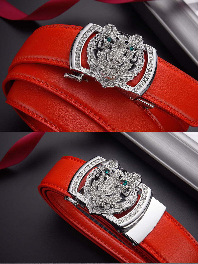 男女红皮带自动扣新婚裤腰带虎头01金色单条皮带115cm160斤以下适合