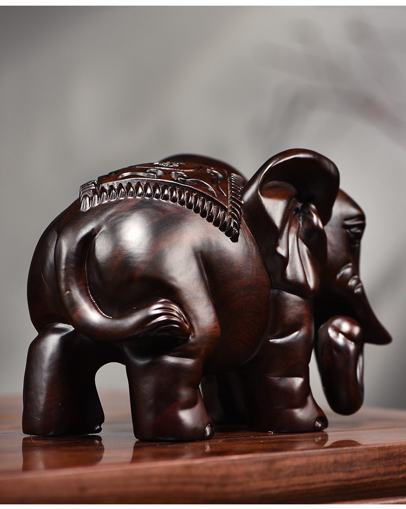【精选好礼】木雕大象摆件实木一对象木制家居风水摆件红木质工艺礼品