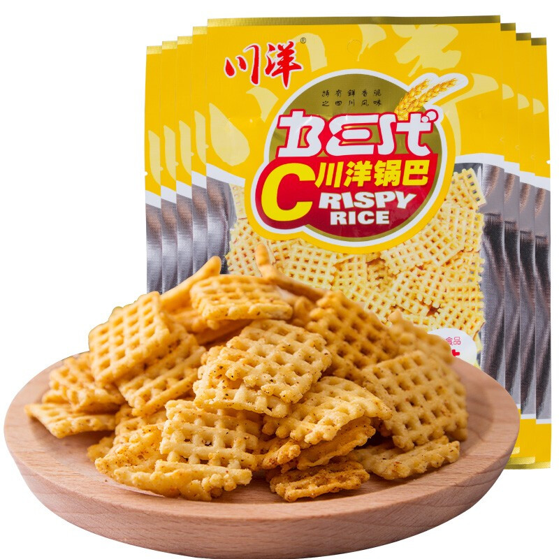 川洋麻辣锅巴70g*8袋粗娘糯米锅巴 户外野炊加班办公宿舍小零食 香葱