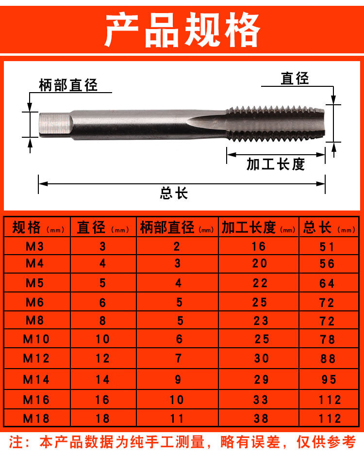 機用手用絲錐絲攻套螺紋攻牙絲錐hss高速鋼粗柄細柄絲錐m3m4m6m8 m3