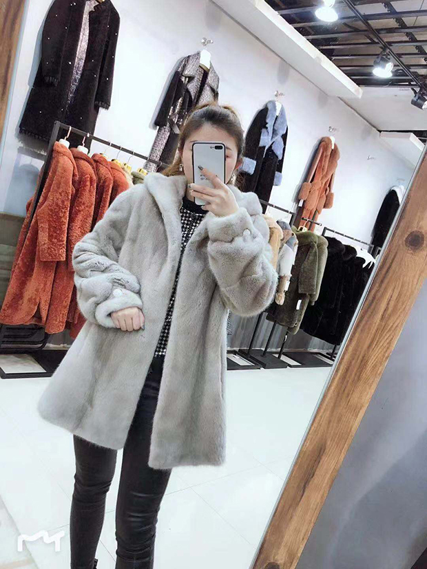 公主貂天鹅绒水貂毛皮草外套整貂中长款新款整貂裘皮貂皮大衣女紫金级