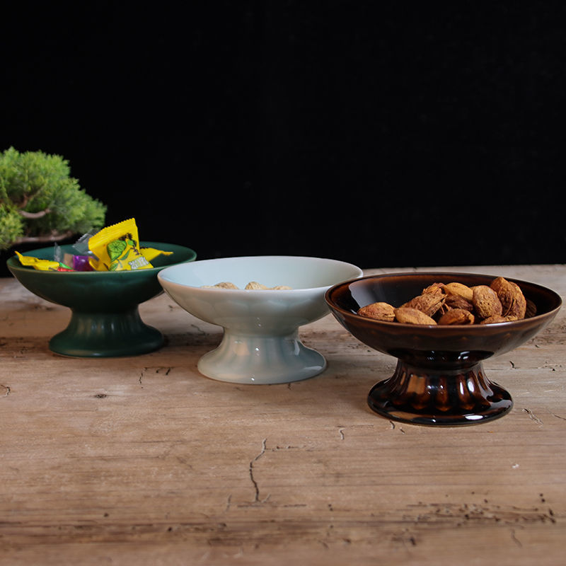 适用高脚果盘陶瓷摆盘创意水果零食点心盘高脚茶点盘中式干果盘客厅