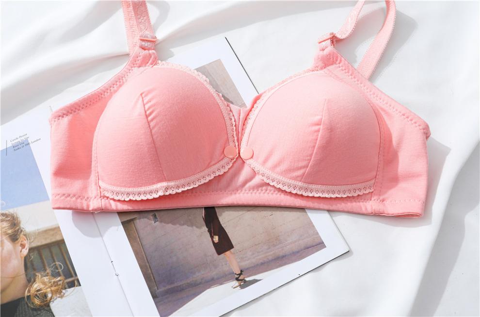 棉质哺乳文胸无钢圈前开扣产前产后喂奶孕期薄款维多利亚 粉色 36/80