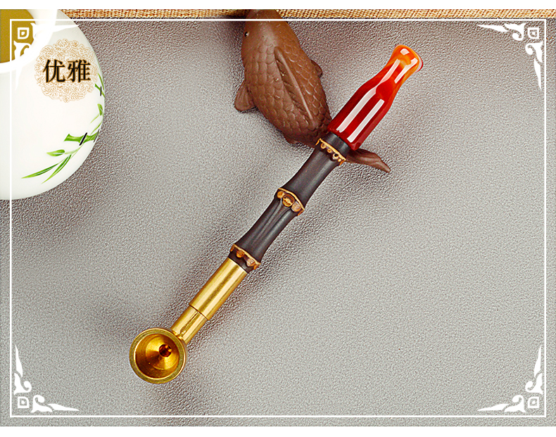 优雅叶子烟旱烟烟斗男士斗手工紫竹烟杆老式旱烟袋锅子传统烟玛瑙烟嘴