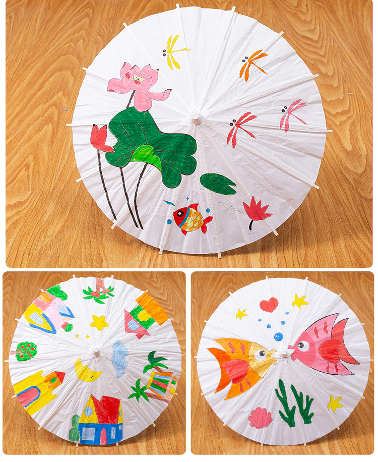 空白油纸伞diy材料儿童手工制作幼儿园中国风绘画雨伞小手绘玩具灰色