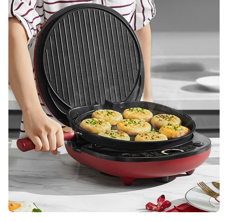 苏泊尔supor电饼铛家用双面加热深烤盘大火力下盘带把手可拆洗烙饼锅