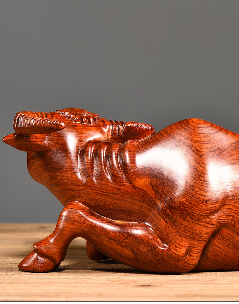 花梨木雕水牛摆件实木质生肖卧牛家居客厅办公室老板桌装饰送礼品