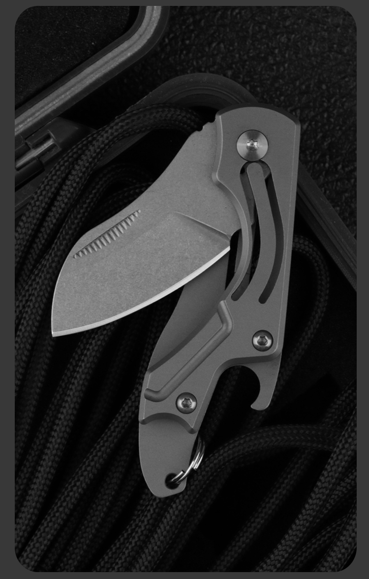 d2钢多功能折刀钛合金迷你便携钥匙口袋小刀锋利随身开快递折叠刀 浅