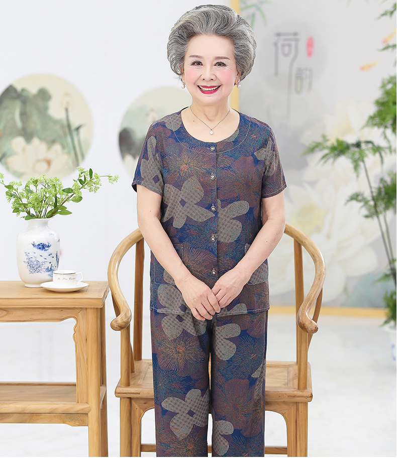 老人夏天衣服奶奶夏裝短袖套裝60歲7080老人衣服老年媽媽夏天t恤中