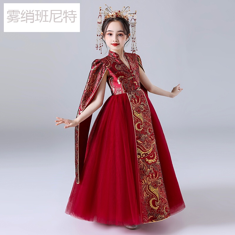女童模特t台走秀中国风服装儿童改良旗袍女童国潮礼服中国风大童唐装