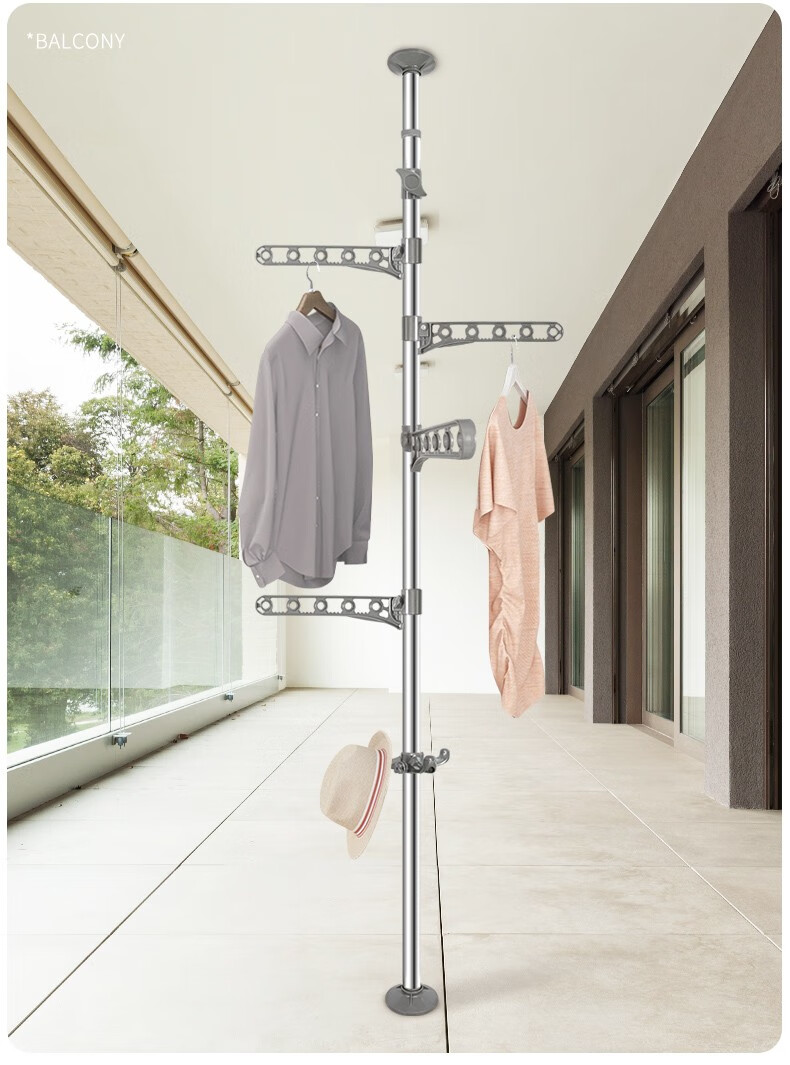 顶天立地晾衣杆晾衣架落地阳台衣架室内挂衣架伸缩晒衣架不锈钢折叠