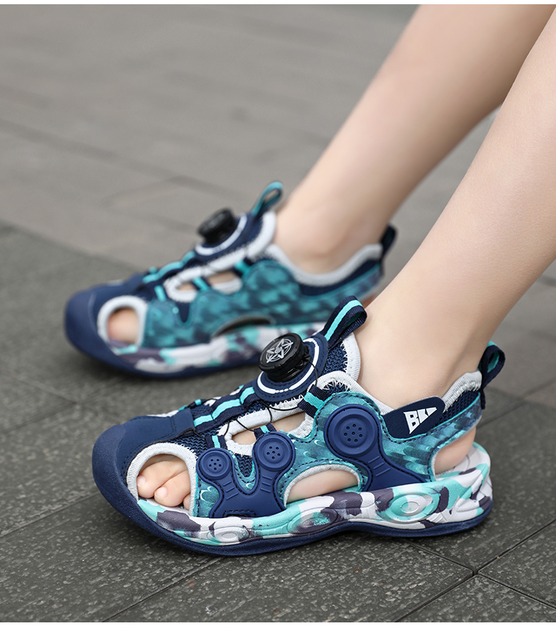 紫菅 品牌旋钮鞋儿童包头凉鞋男童沙滩鞋夏季男孩软底中大童防滑小