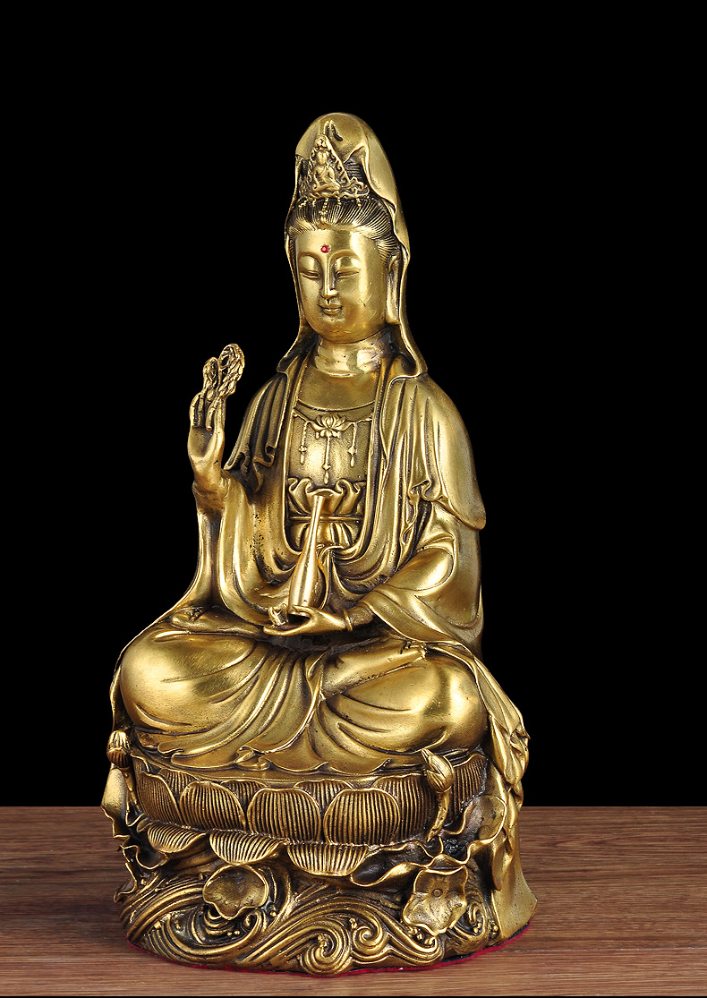 莲善堂全铜观世音菩萨佛像摆件柳枝观音娘娘坐莲坐台家用佛像供奉工艺