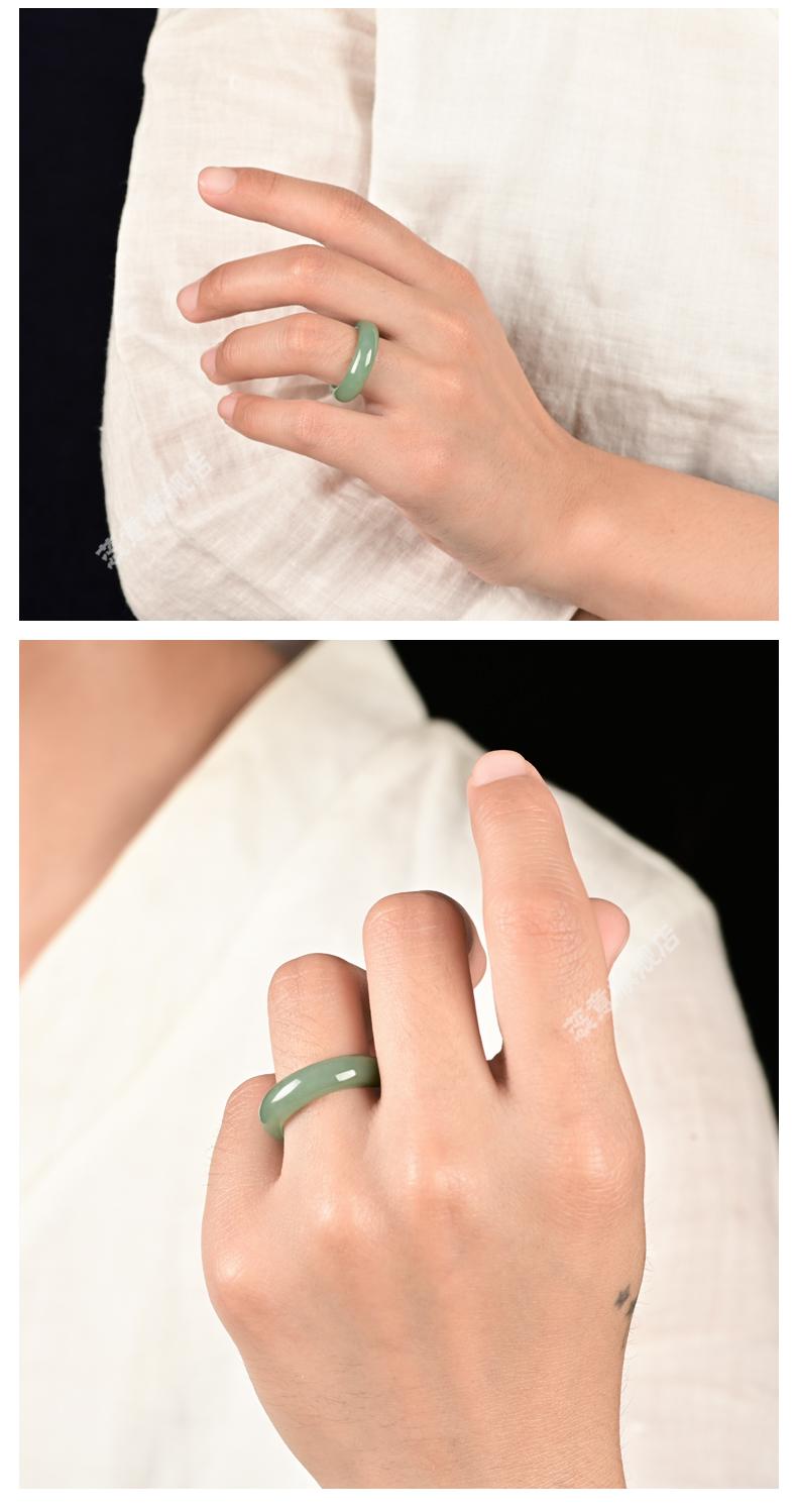 冰青糯种a货翡翠素圈玉戒指男女款情侣玉石指环简约个性戒圈 内径约